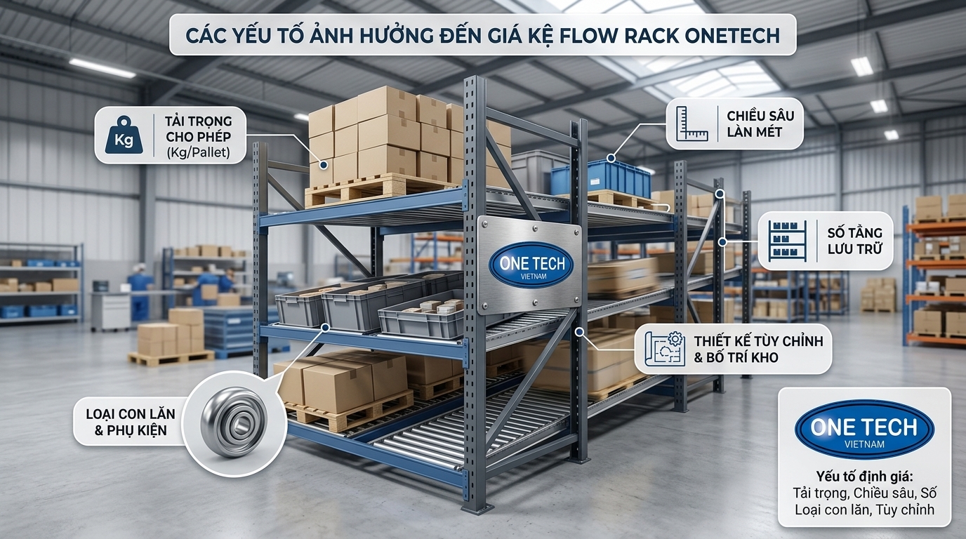 Báo giá kệ flowrack Thái Nguyên Các yếu tố ảnh hưởng đến báo giá kệ flowrack tại Thái Nguyên