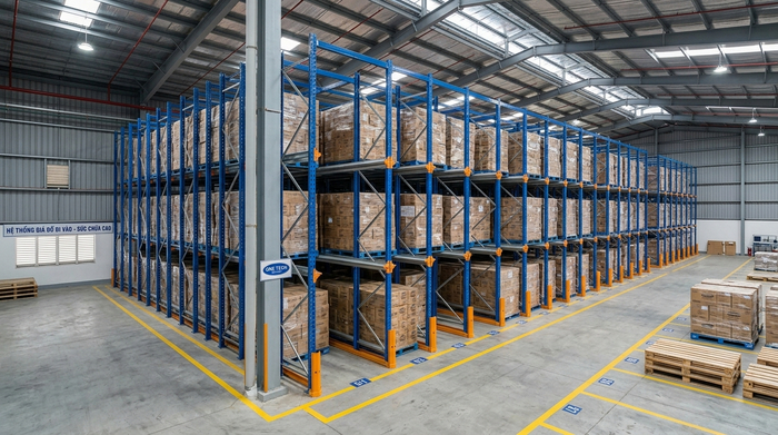 Hình ảnh kệ drive in thực tế dãy sâu Hình ảnh kệ drive in thực tế dãy sâu lưu trữ pallet