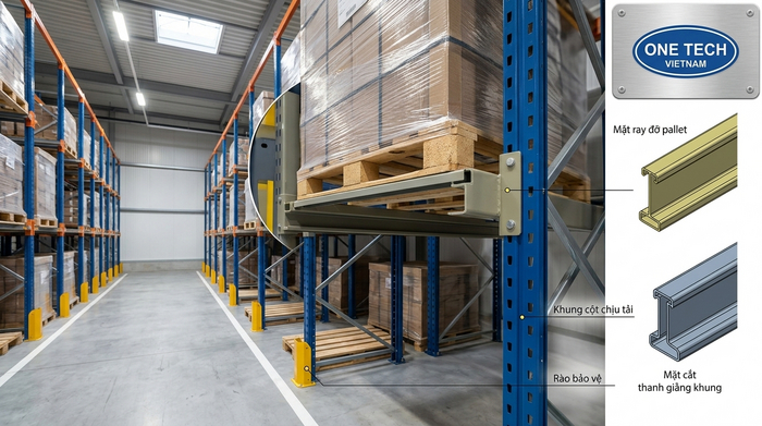 Hình ảnh kệ drive in thực tế thanh ray pallet Hình ảnh kệ drive in thực tế thanh ray đỡ pallet