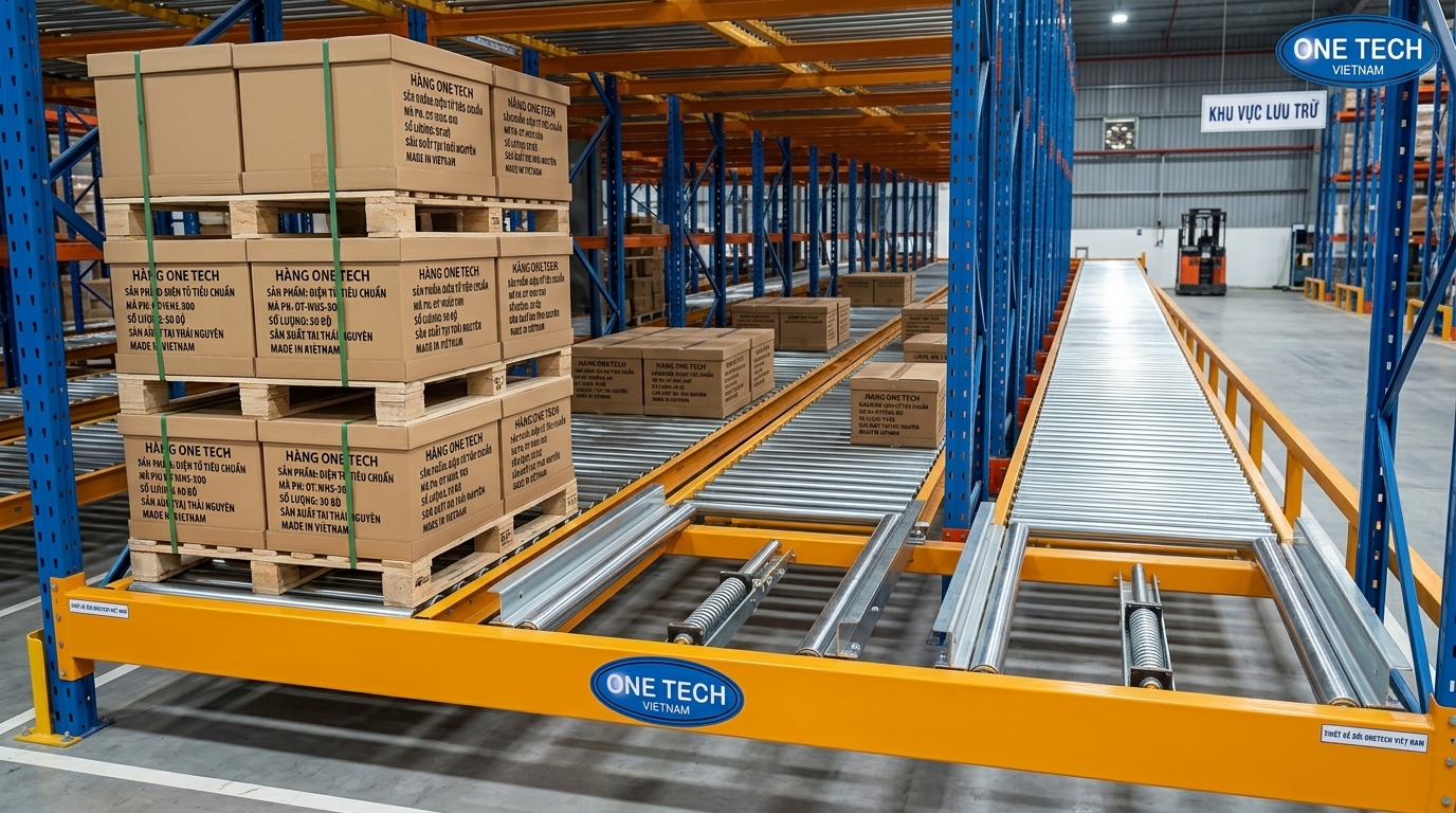 Kệ flowrack cho kho công nghiệp Thái Nguyên Kệ flowrack trong kho công nghiệp tại Thái Nguyên