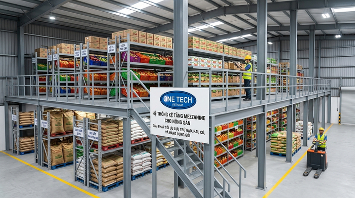 Kệ mezzanine đa năng cho nông sản Kệ mezzanine đa năng cho nông sản đóng bao và đóng thùng