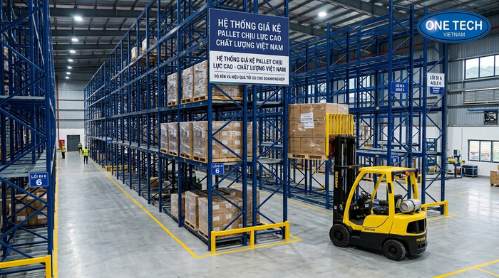 Kệ pallet Thái Nguyên cho kho công nghiệp Kệ pallet Thái Nguyên trong kho công nghiệp sử dụng xe nâng