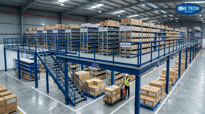 Kệ mezzanine kết hợp kệ trung tải Kệ sàn mezzanine kết hợp kệ trung tải để phân loại hàng hóa