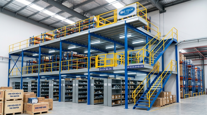 Tối ưu chiều cao kho bằng kệ sàn mezzanine Kệ sàn mezzanine giúp tối ưu chiều cao kho hàng tại Thái Nguyên