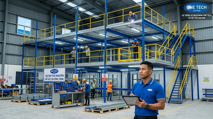 Lắp đặt kệ sàn mezzanine Thái Nguyên Lắp đặt kệ sàn mezzanine Thái Nguyên tại kho hàng thực tế