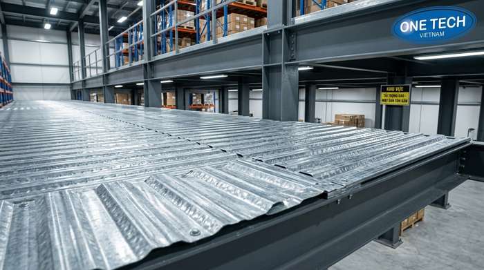Mặt sàn tôn gân kệ mezzanine Mặt sàn tôn gân dùng cho kệ mezzanine chịu tải trọng cao