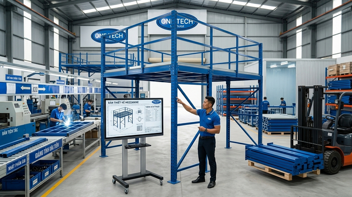 Sản xuất kệ mezzanine OneTech Group Sản xuất cấu kiện kệ mezzanine tại nhà máy OneTech Group