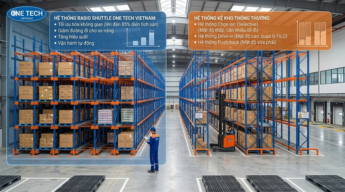 So sánh kệ Radio Shuttle Thái Nguyên với các loại kệ pallet So sánh kệ Radio Shuttle với kệ pallet thông thường trong kho Thái Nguyên