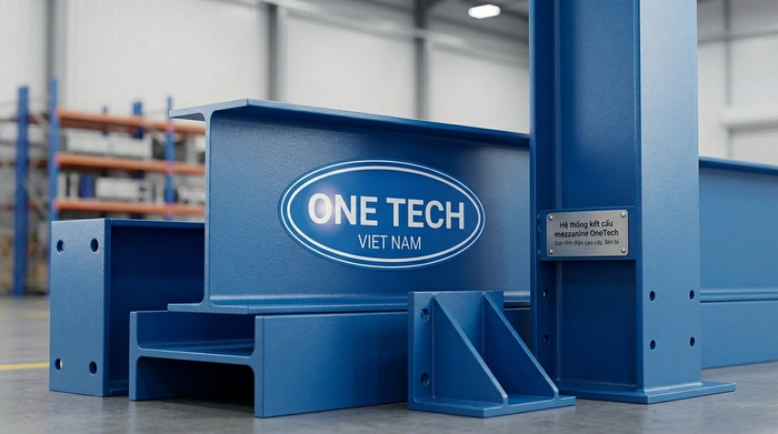 Sơn tĩnh điện kệ sàn mezzanine Sơn tĩnh điện cấu kiện kệ sàn mezzanine OneTech Group