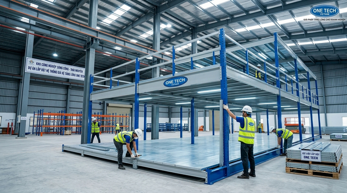 Thi công kệ mezzanine công nghiệp Sông Công Thi công kệ mezzanine công nghiệp tại khu vực Sông Công Thái Nguyên
