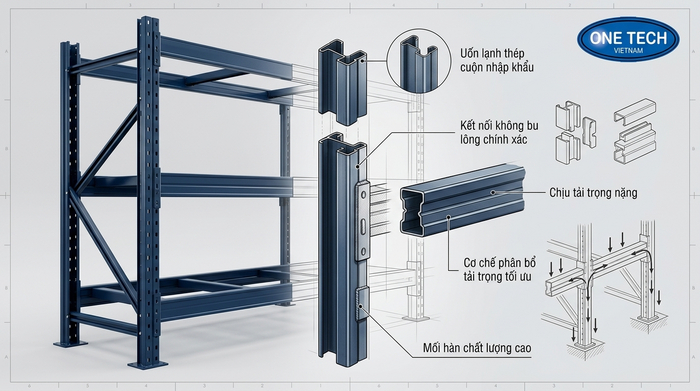 Bản vẽ kỹ thuật chi tiết cấu tạo hệ thống kệ kho hàng