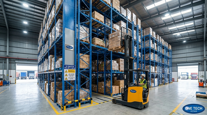 Kệ pallet tối ưu mật độ lưu trữ kho trung chuyển Kệ pallet cho kho trung chuyển Thái Nguyên có xe nâng