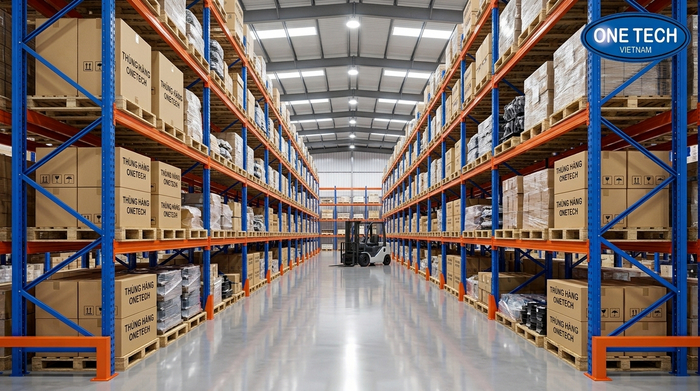 Hệ thống kệ pallet racking Selective trong kho logistics