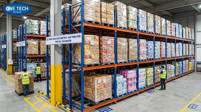 Kệ push back kho phân phối Phổ Yên Kệ push back cho kho phân phối bán lẻ tại Phổ Yên Thái Nguyên