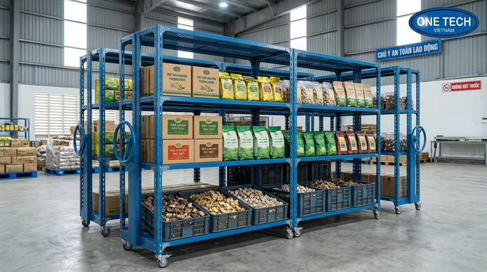 Kệ sắt v lỗ di động cho kho chè Thái Nguyên Kệ sắt v lỗ di động bảo quản chè và nông sản tại Thái Nguyên