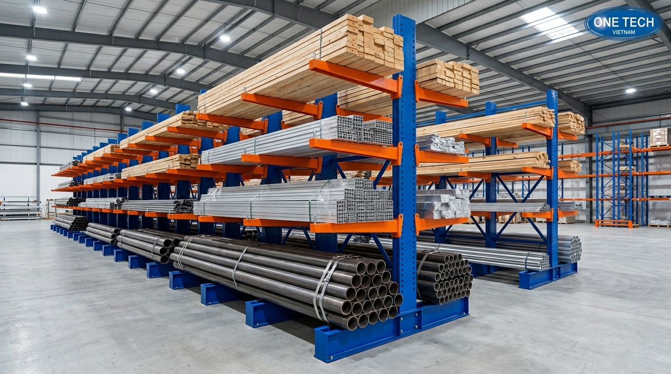 Kệ tay đỡ cho ống thép và thanh nhôm Kệ tay đỡ chứa ống thép thanh nhôm và vật tư dài