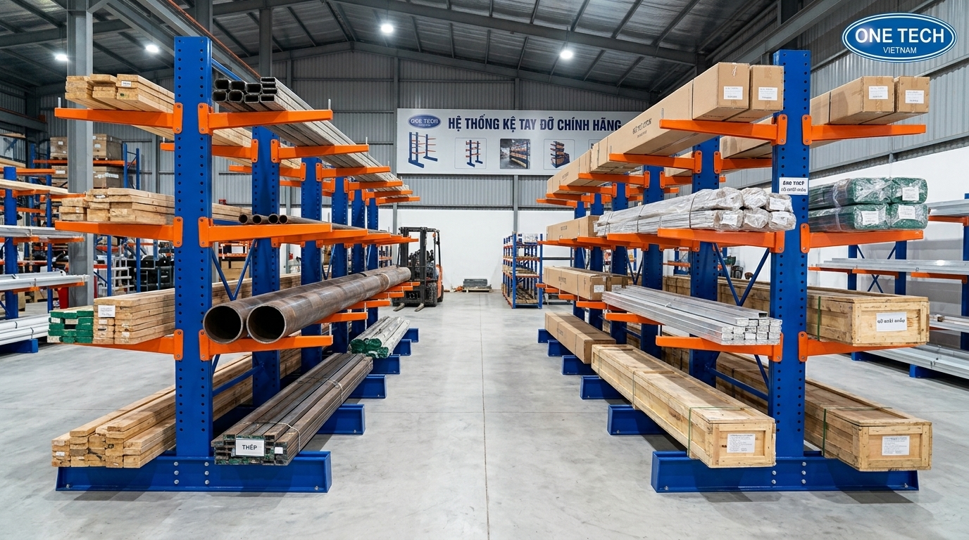 Kệ tay đỡ một mặt và hai mặt So sánh kệ tay đỡ một mặt và kệ tay đỡ hai mặt trong kho hàng