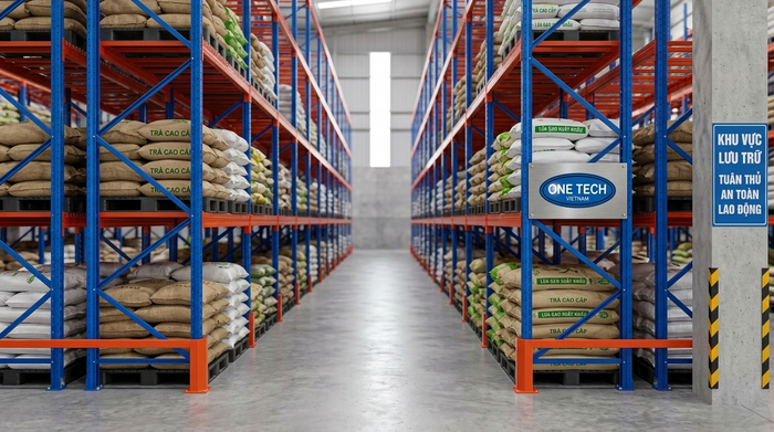 Kho hàng nông sản sử dụng kệ sắt công nghiệp thông thoáng