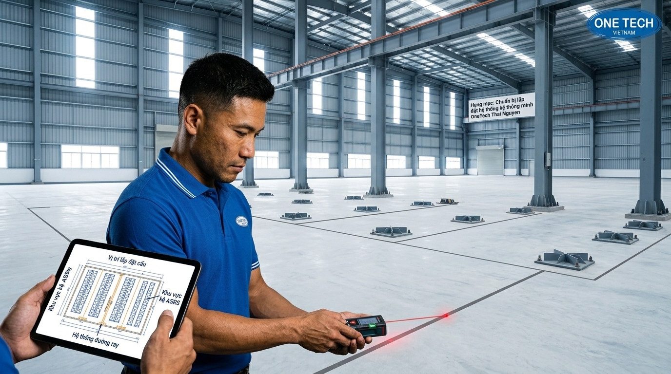 Kiểm tra mặt bằng lắp kệ ASRS Thái Nguyên Kiểm tra mặt bằng trước khi lắp đặt kệ kho ASRS tại Thái Nguyên