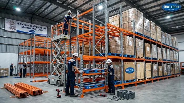 Lắp đặt kệ push back tại kho công nghiệp Lắp đặt kệ push back tại kho công nghiệp tải trọng cao