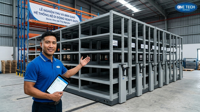Nghiệm thu hệ thống kệ kho di động Nghiệm thu kệ kho di động sau lắp đặt tại Thái Nguyên