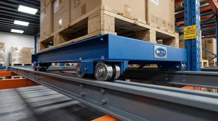 Ray trượt và xe trượt kệ push back Ray trượt và xe trượt của hệ thống kệ push back công nghiệp