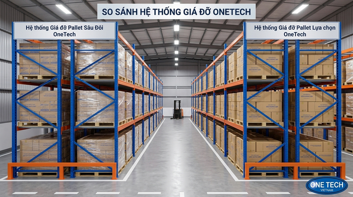 So sánh kệ Double Deep và kệ Selective So sánh kệ Double Deep và kệ Selective trong kho pallet