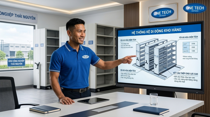 Tư vấn kệ kho di động Thái Nguyên OneTech Tư vấn thiết kế kệ kho di động Thái Nguyên bởi Kệ kho hàng Thái Nguyên OneTech