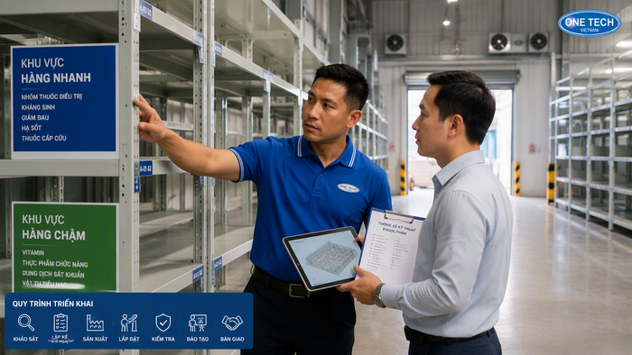 Bàn giao kệ kho dược phẩm OneTech Bàn giao hệ thống kệ kho dược phẩm OneTech tại Thái Nguyên