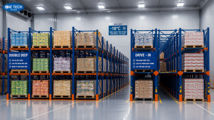 Kệ Double Deep và Drive In cho kho lạnh thực phẩm
