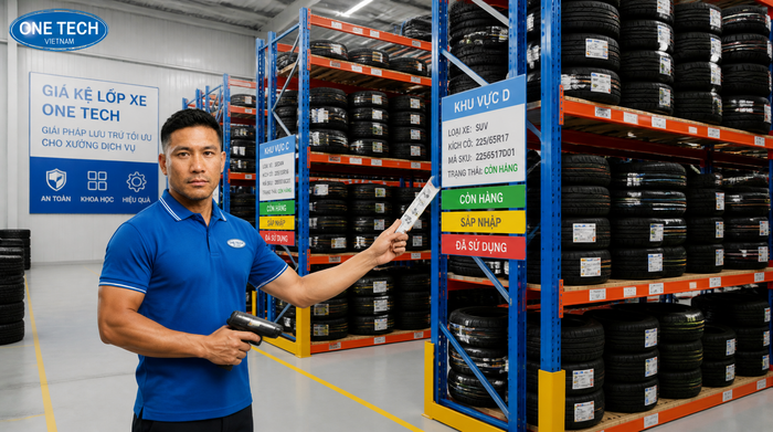 Kệ lưu trữ lốp xe công nghiệp trong xưởng dịch vụ