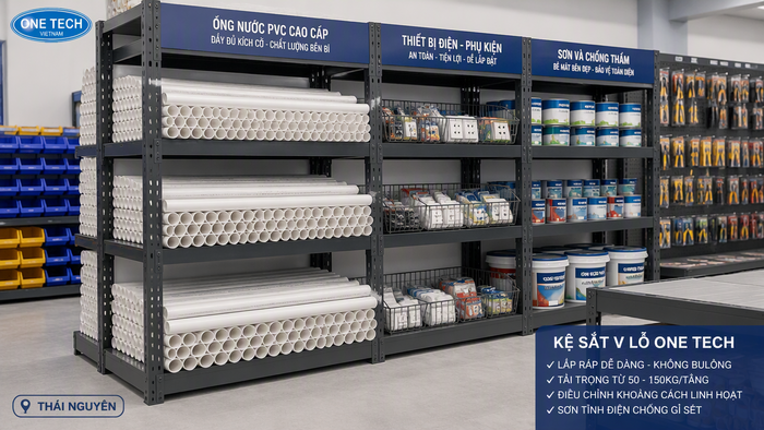 Kệ sắt V lỗ để ống nước và phụ kiện tại Thái Nguyên