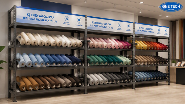 Kệ treo vải trong showroom và cửa hàng Thái Nguyên