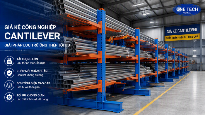 Kết cấu kệ thanh đỡ thép ống chắc chắn cho kho công nghiệp