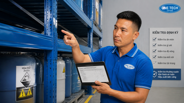 Kiểm tra bảo trì kệ kho hóa chất chống rỉ sét và cong võng