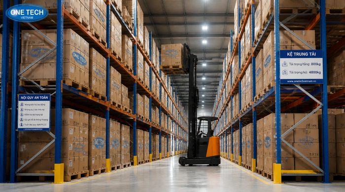 Thiết kế lối đi xe nâng cho kệ kho logistics