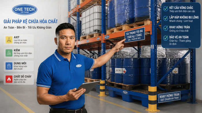 OneTech lắp đặt kệ kho hóa chất cho doanh nghiệp tại Thái Nguyên