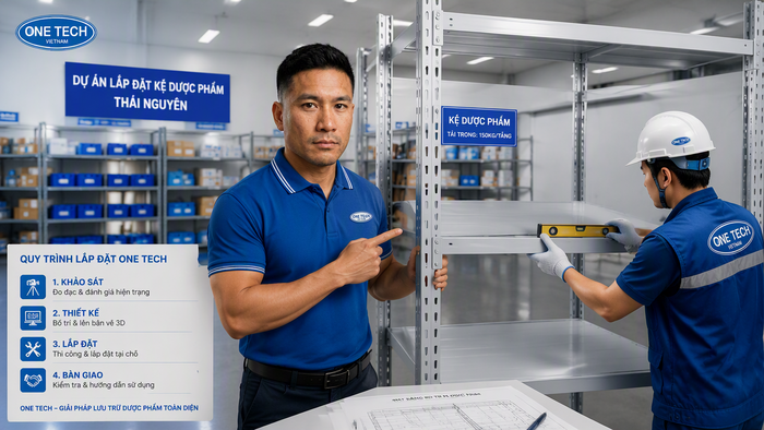 Quy trình lắp đặt kệ kho dược phẩm Thái Nguyên Quy trình lắp đặt kệ kho dược phẩm Thái Nguyên của OneTech