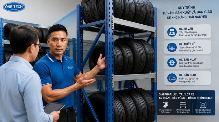 Quy trình tư vấn kệ để lốp xe Thái Nguyên