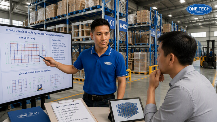 Quy trình tư vấn sản xuất và lắp đặt kệ xếp chồng Thái Nguyên của OneTech