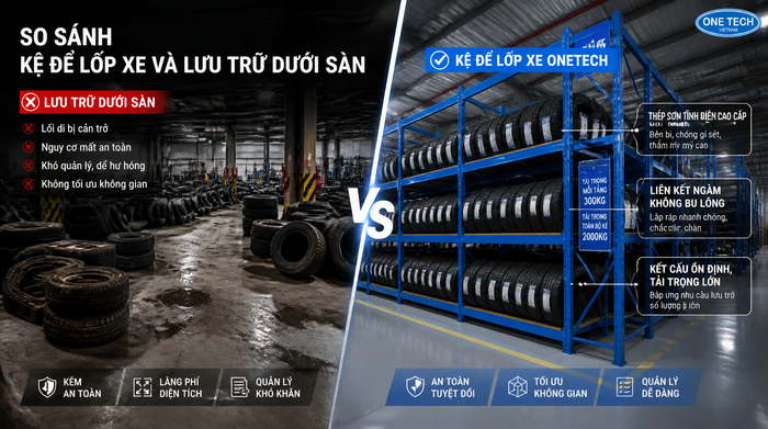 So sánh kệ để lốp xe và cách để lốp dưới sàn