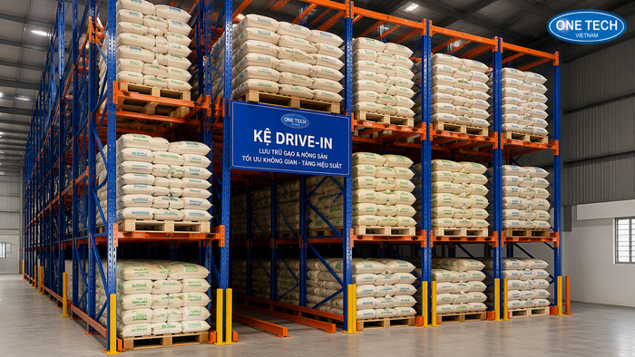 Kệ Drive In cho kho nông sản mật độ cao Kệ Drive In mật độ cao cho kho lúa gạo và nông sản đóng pallet