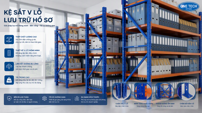 Các loại kệ sắt V-lỗ đa năng phổ biến cho văn phòng và kho tài liệu