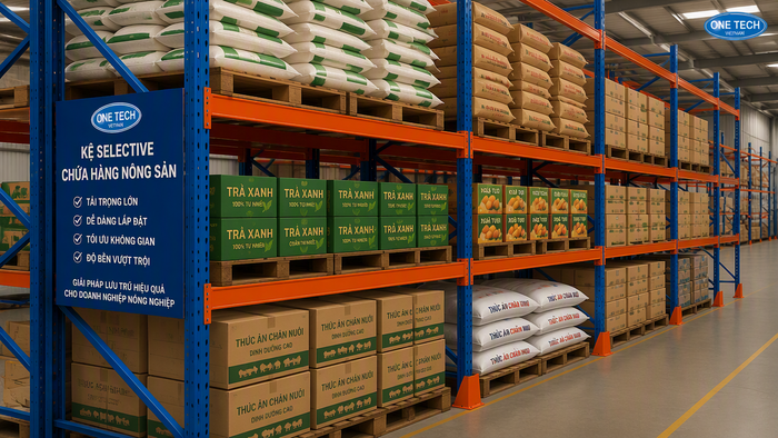 Kệ Selective cho kho nông sản đóng pallet Kệ Selective chứa pallet nông sản và hàng đóng bao