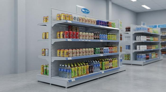 Kệ siêu thị tôn lỗ trưng bày thực phẩm đồ uống Thái Nguyên Kệ siêu thị tôn lỗ cho cửa hàng tiện lợi Thái Nguyên