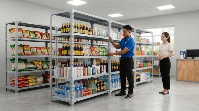 Kệ V lỗ cho kho siêu thị mini tại Thái Nguyên